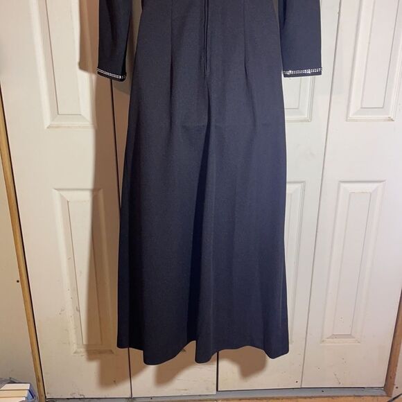 Vintage 1970s Black Maxi Dress Rhinestones Goth Witchy Vibes Small - Picture 13 of 16